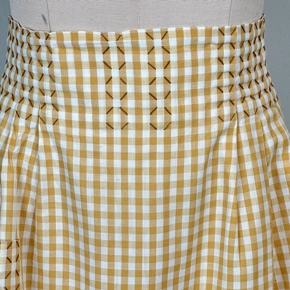 Vintage Tan & White Gingham Handmade Half-Apron 1950s